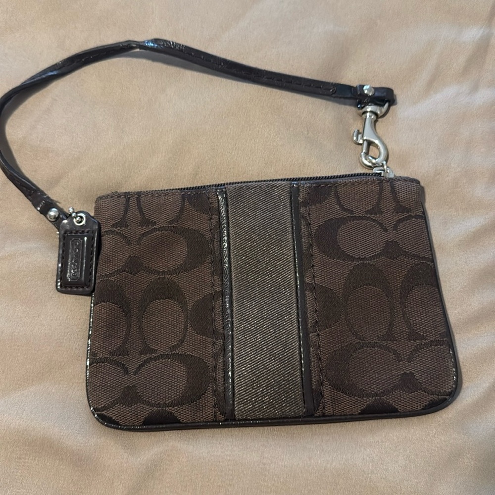 Dark Brown Coach Pattern Wristlet - image 1